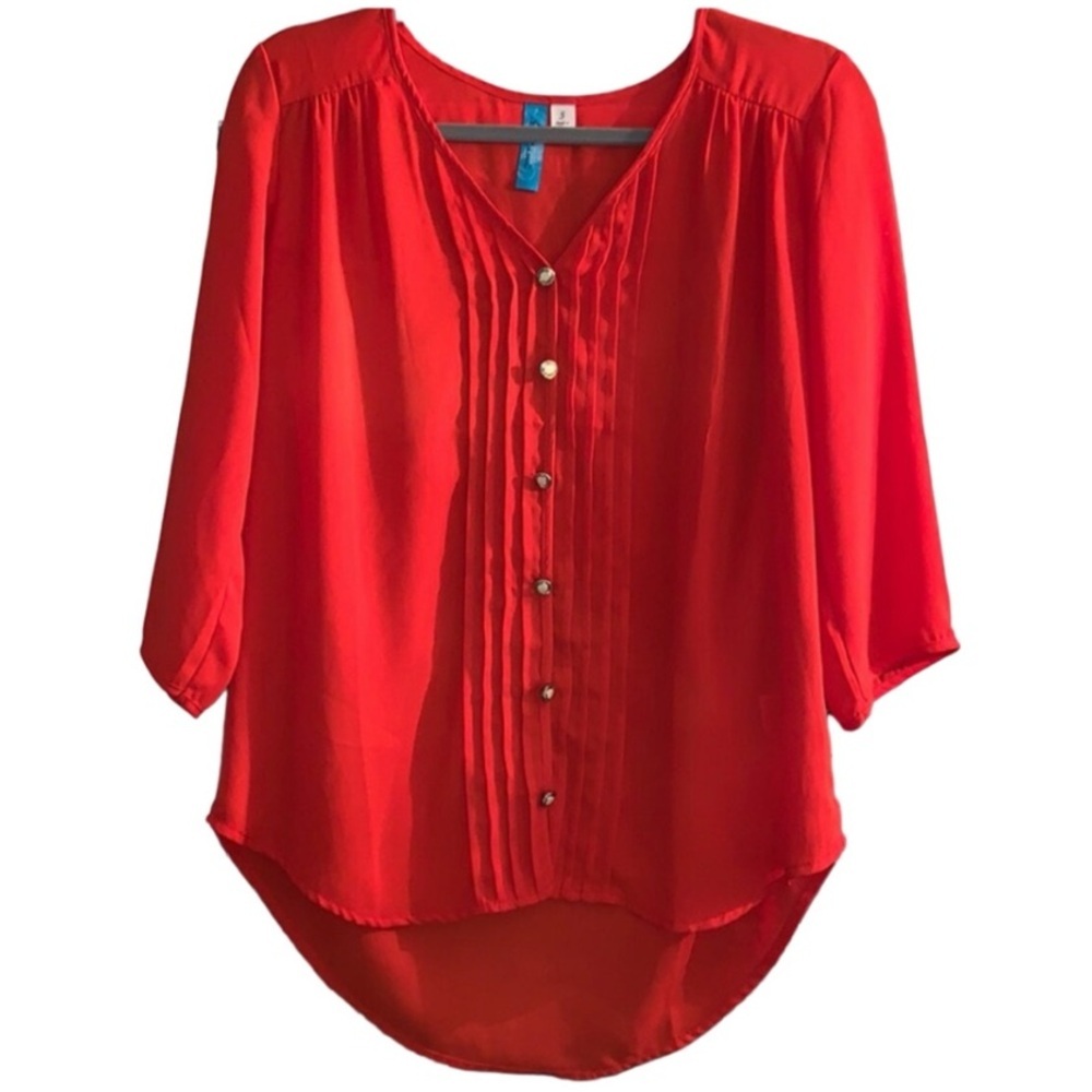 Buttons Orange Red 3/4 Sleeve Blouse Sz S 🧡